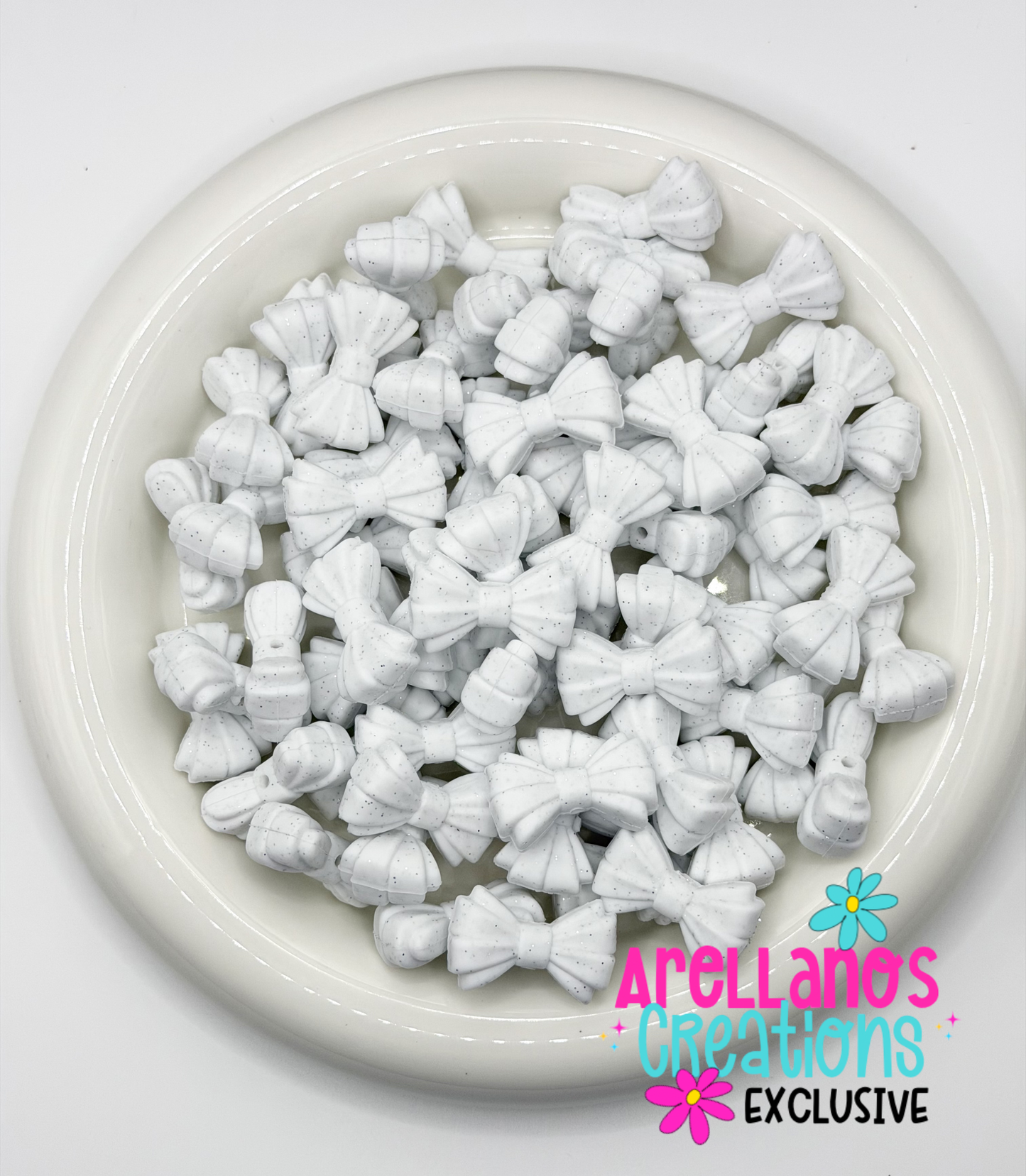 B-165 White GLITTER Ribbed Bow Focal EXCLUSIVE