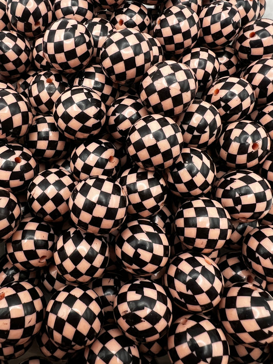 20mm beige & black checkered bubblegum beads
