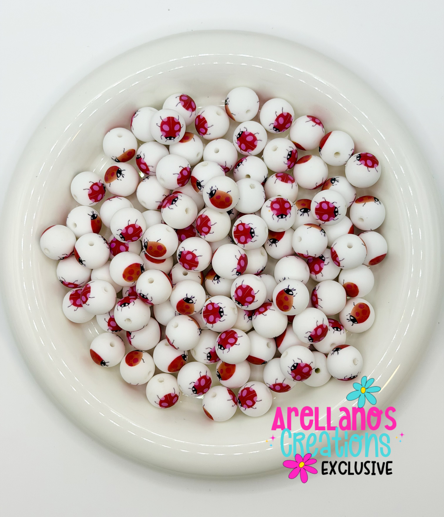 SP-220 Floral Ladybugs Doubled Sided Silicone Beads EXCLUSIVE (1ct)