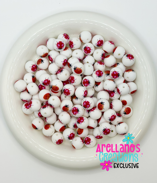 SP-220 Floral Ladybugs Doubled Sided Silicone Beads EXCLUSIVE (1ct)