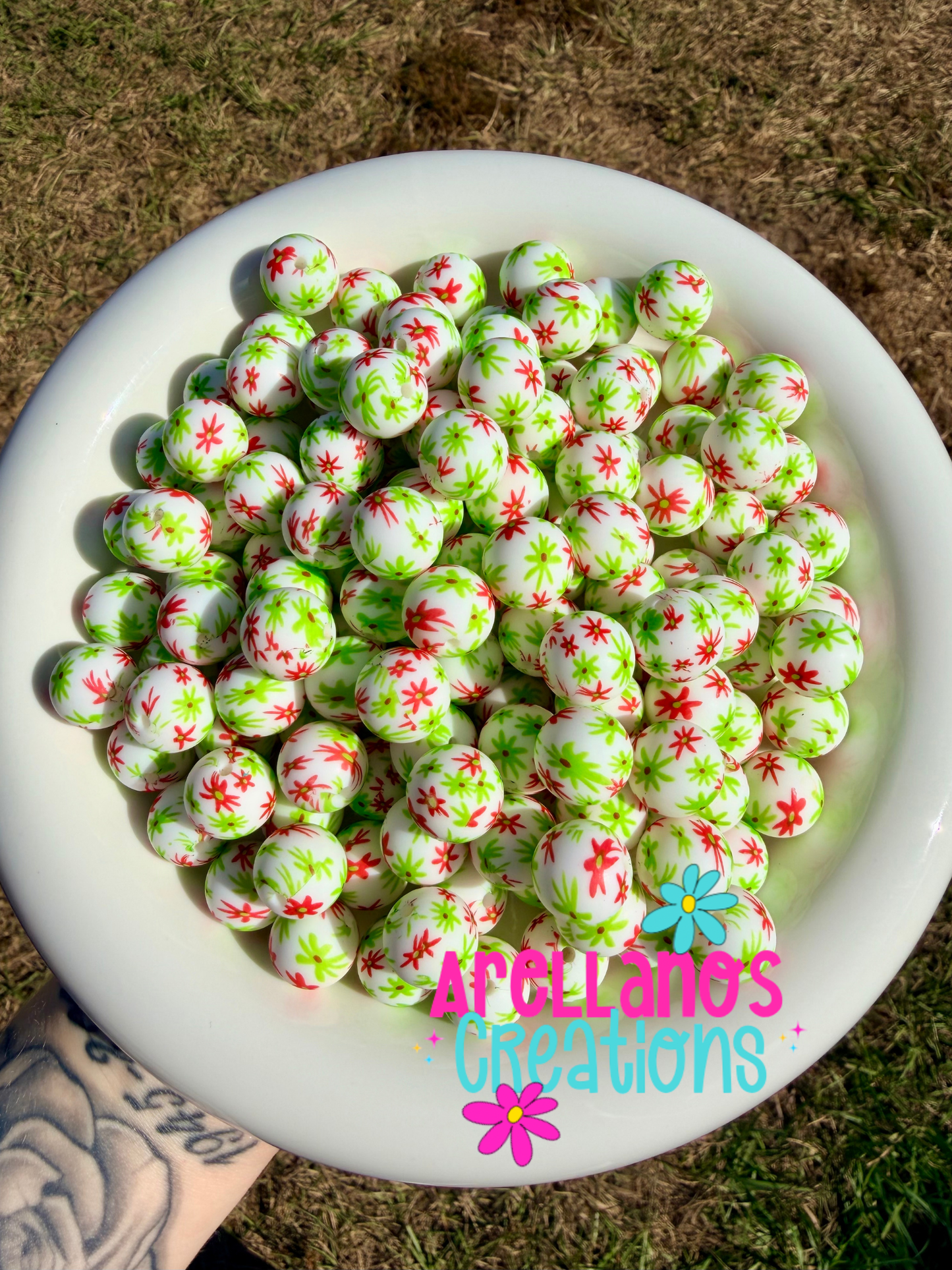 15mm Christmas daisy printed silicone beads HBK CUSTOM