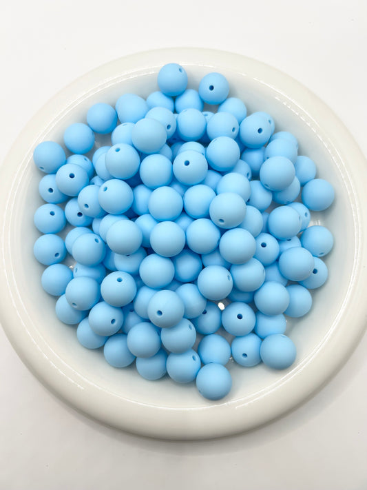 15mm baby blue solid silicone beads