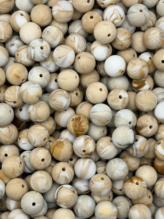 SS-161 15mm Sandalwood Swirl Silicone Beads (1ct)