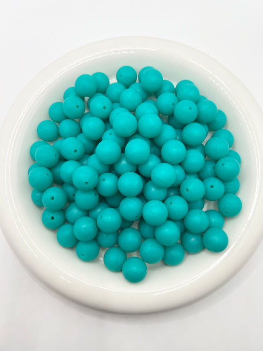 15mm pearly teal solid silicone beads