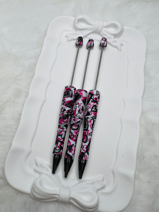 Pink & black hearts beadable pen (not coming back)