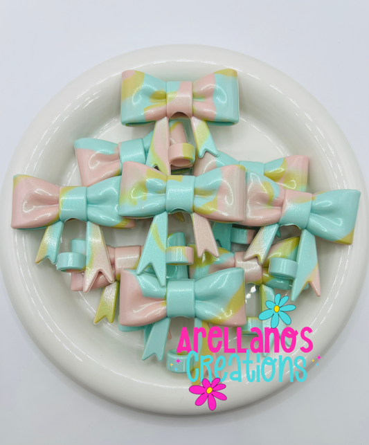 #87 pastel cotton candy swirl shiny large bow straw topper