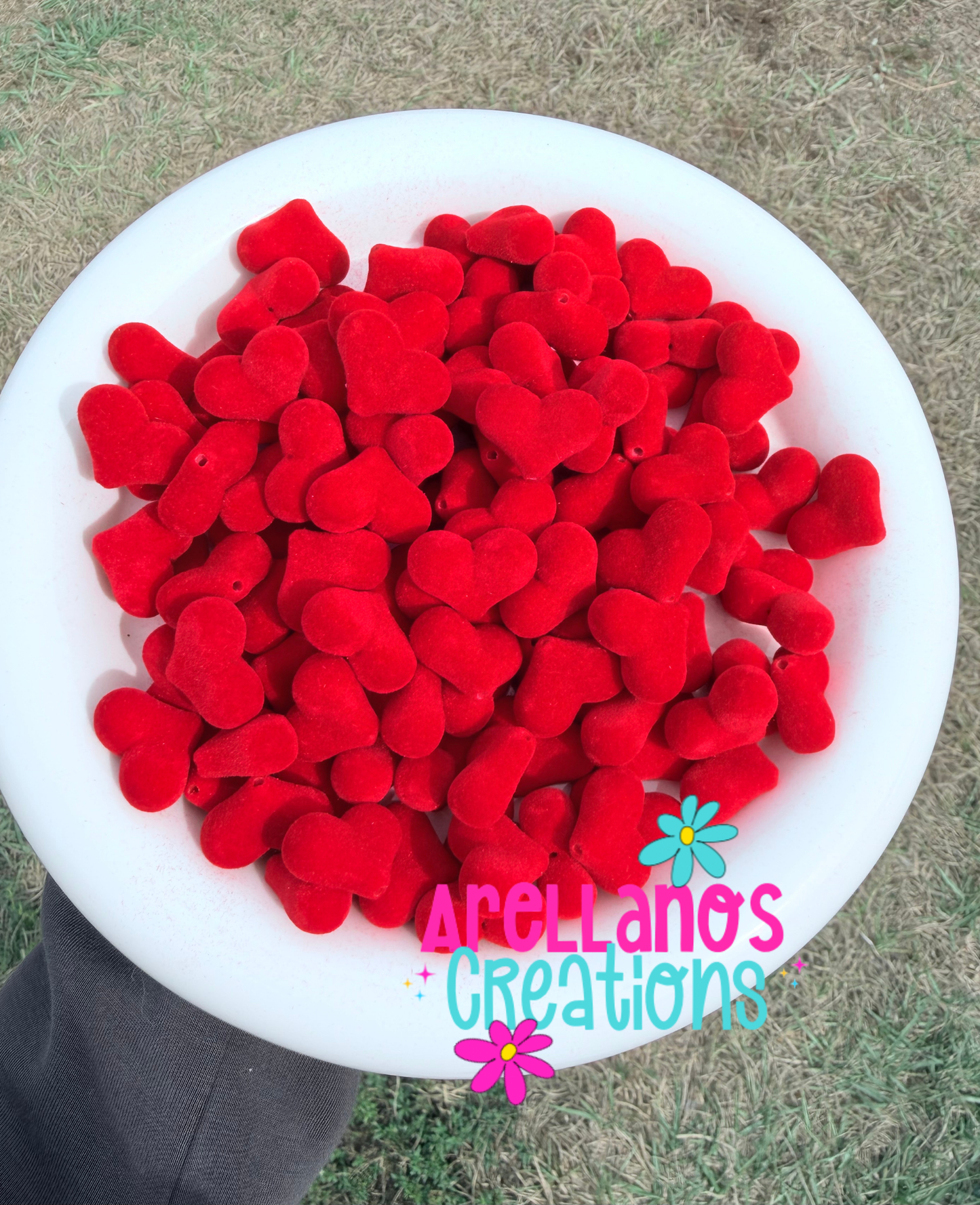 16mm velvet fuzzy heart beads (red or pink) 1PC