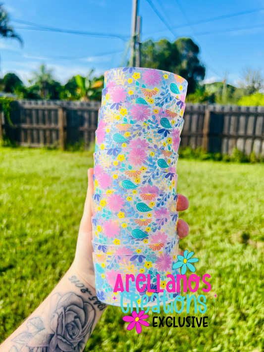 Pastel meadow daisys - silicone tumbler boot EXCLUSIVE (clear/solid bottom)
