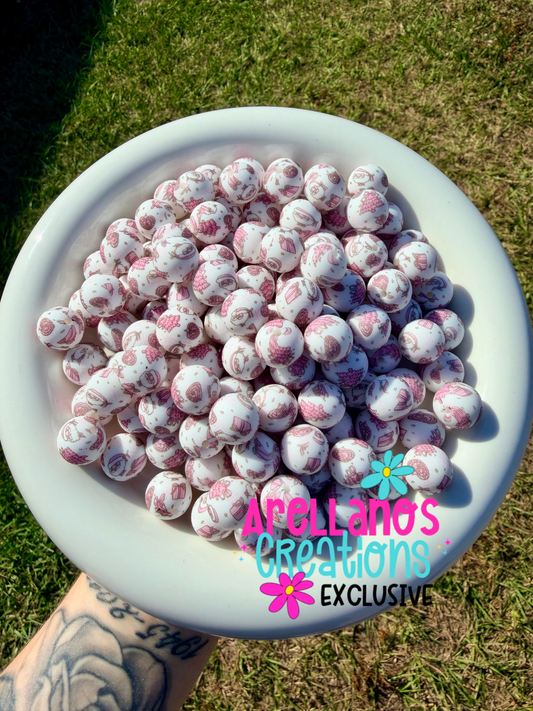 15mm pink santa baby printed silicone beads (1PC) EXCLUSIVE