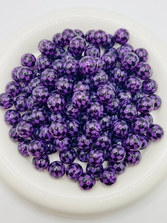Purple glitter liquid checkered silicone beads