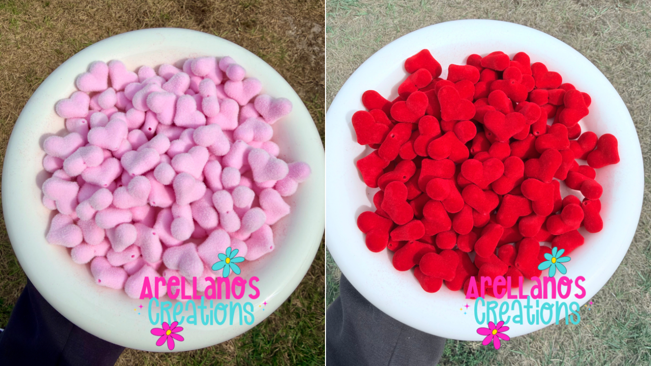 16mm velvet fuzzy heart beads (red or pink) 1PC