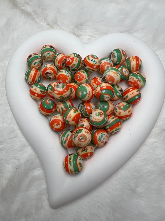 Christmas Aztec 15mm silicone beads (sold individually)