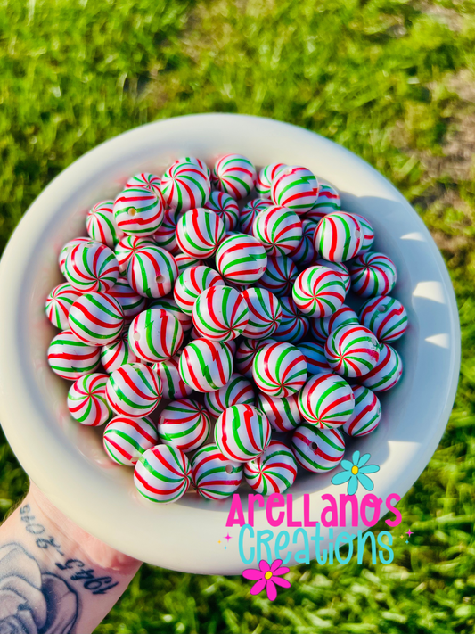 20mm peppermint swirl bubblegum beads