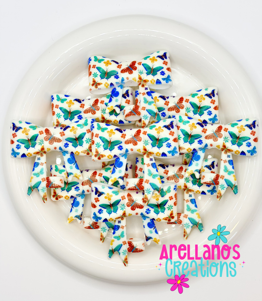 #251 Vibrant Butterflies Large Bow Straw Topper (Opal)