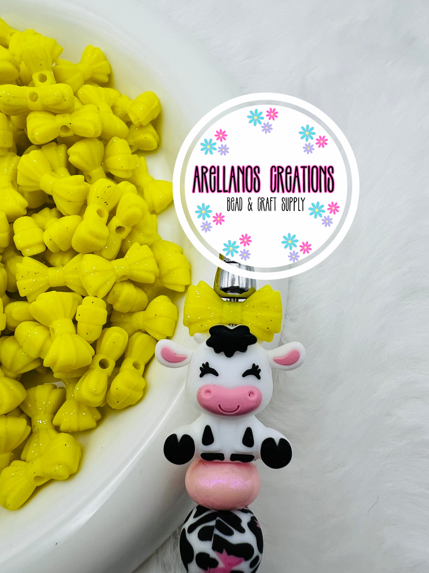 3D MINI neon yellow glitter ribbed bow EXCLUSIVE focal