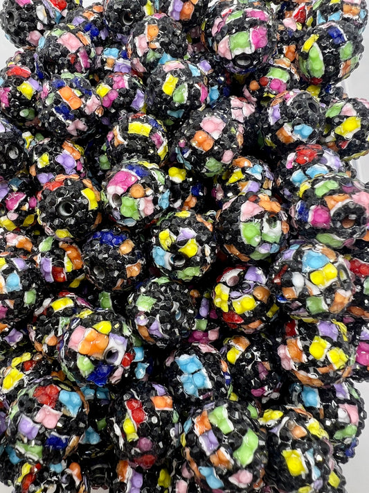 18mm Black Confetti Rhinestone Beads (Sold Individually)