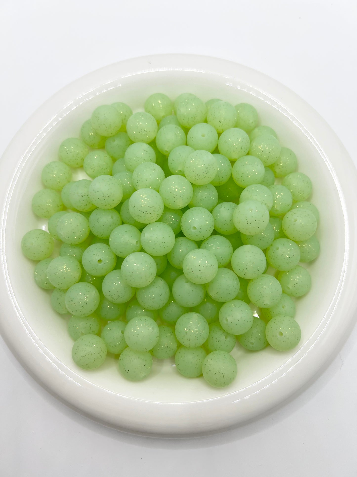 15mm light green glitter silicone beads