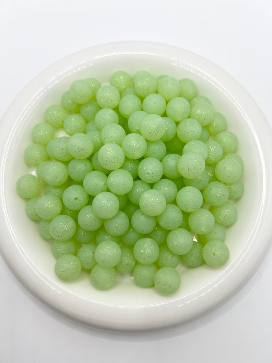 15mm light green glitter silicone beads
