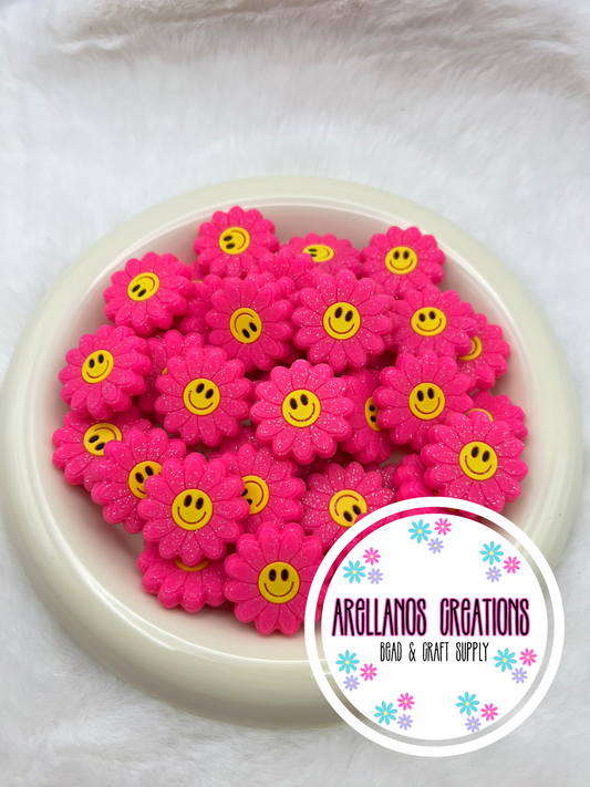 Dazzling pink glitter smiley daisy EXCLUSIVE focal