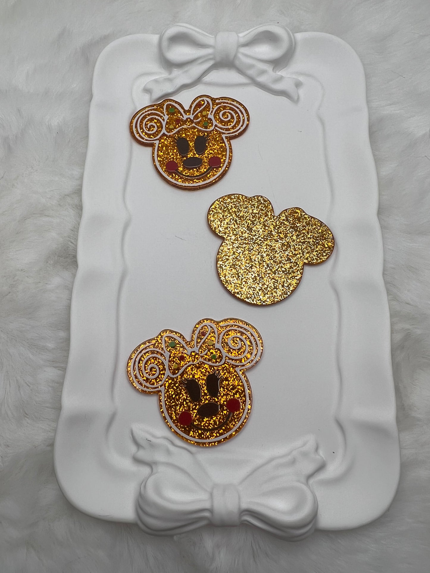 Gold gingerbread mouse glitter flatback acrylic