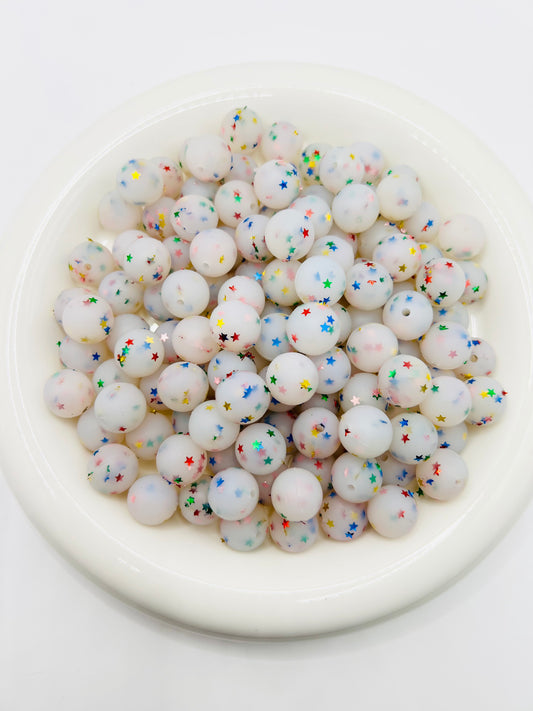 15mm star glitter silicone beads