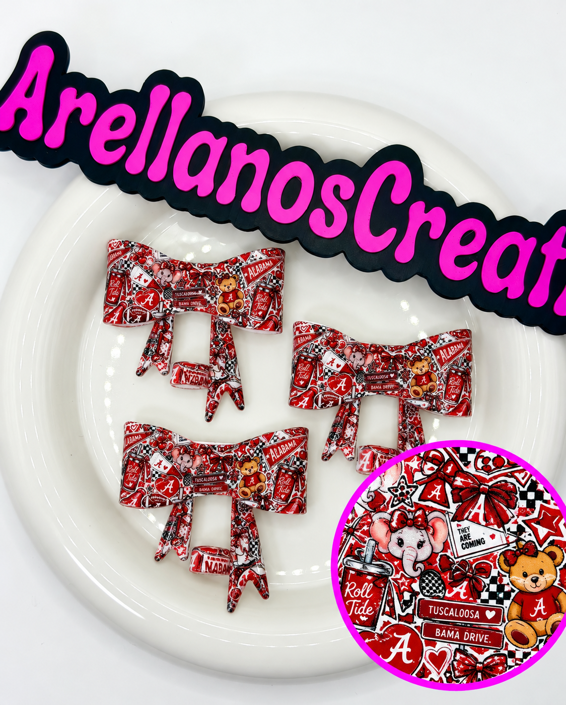 #131 Bama Roll Tide large shiny bow straw topper EXCLUSIVE (1ct)