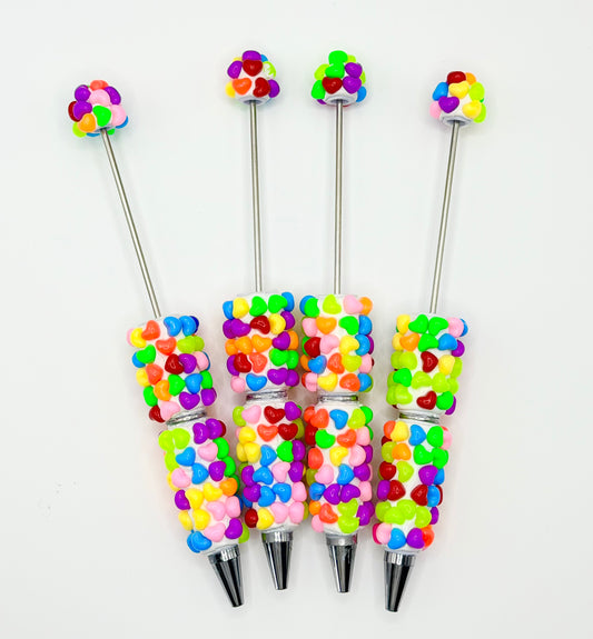 Rainbow heart fancy clay beadable pen (1ct)