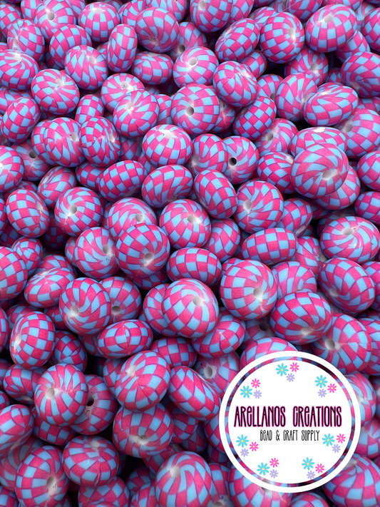 14mm hot pink & blue checkered silicone abacus spacers EXCLUSIVE
