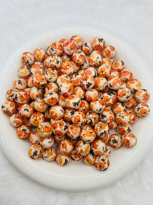 Pumpkin patch bows printed silicone beads (15mm or 19mm)