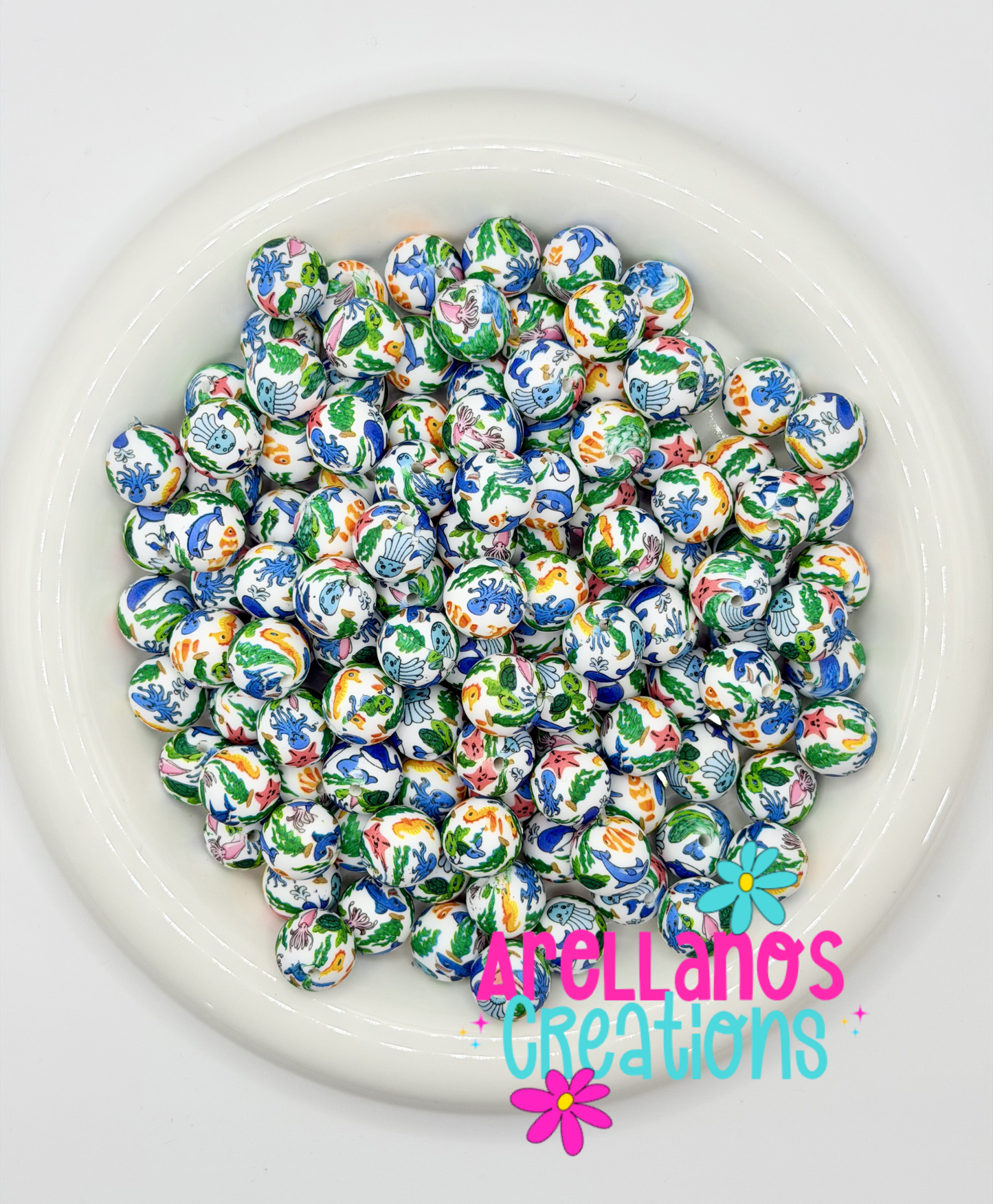 15mm Sealife Printed Silicone Beads (1PC)