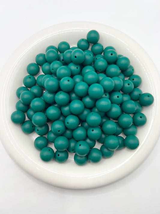 15mm dark cyan solid silicone beads