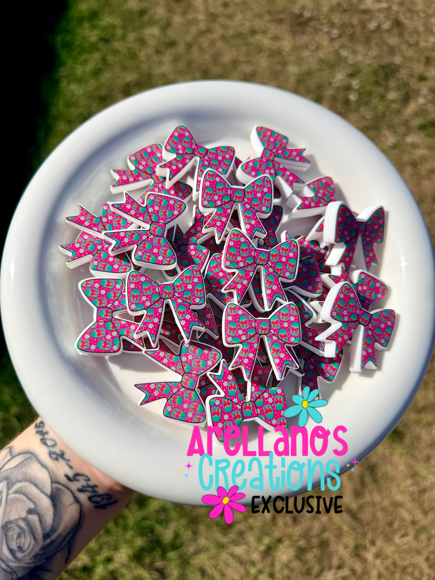 Hot pink pickle jar flat bow focal EXCLUSIVE