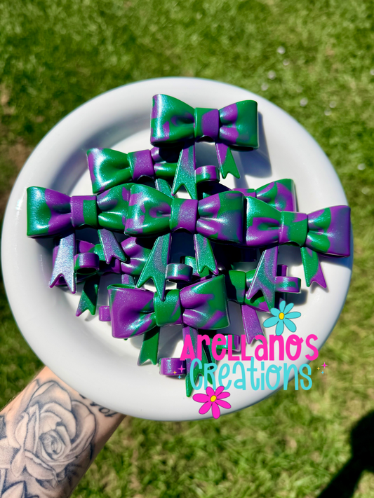 #106 dark & twisty swirl - shiny large straw topper bow (custom)