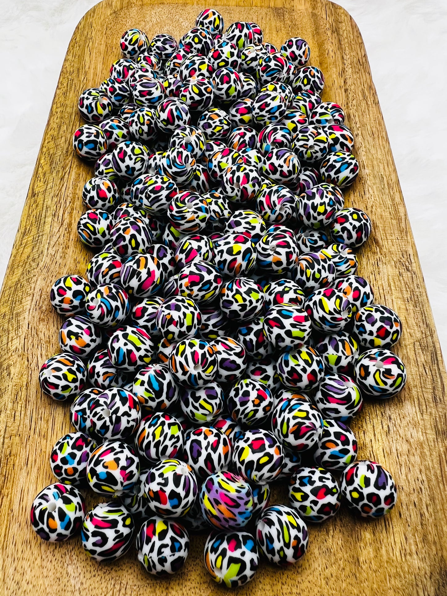 15mm colorful cheetah print silicone beads