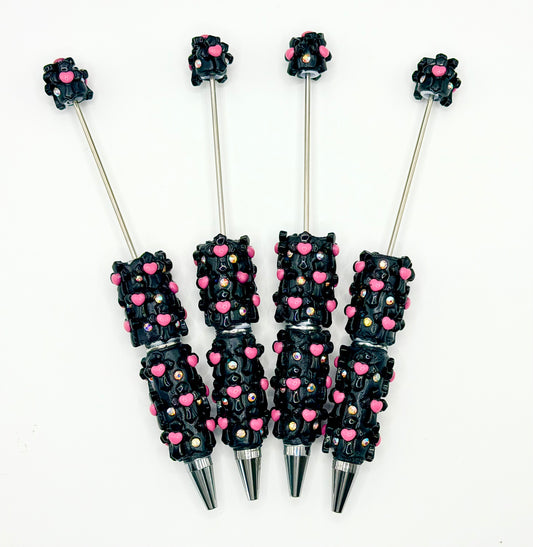 Pink & black cross fancy clay beadable pen (1ct)