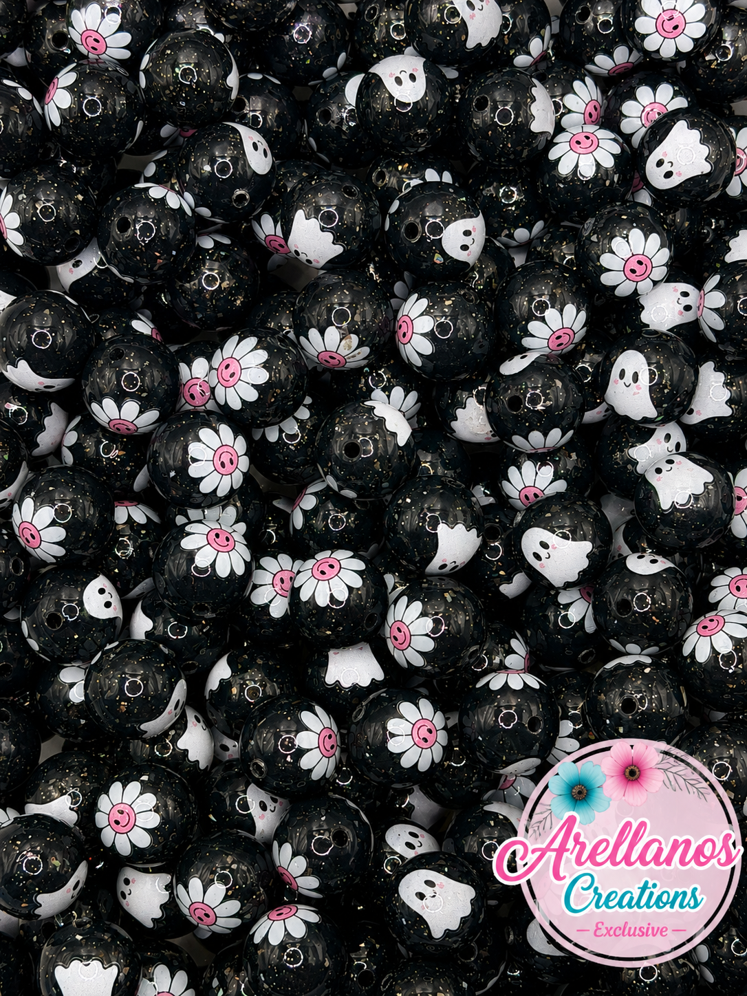 SP-189 Checkered & Boo glitter shiny silicone beads (1ct) EXCLUSIVE