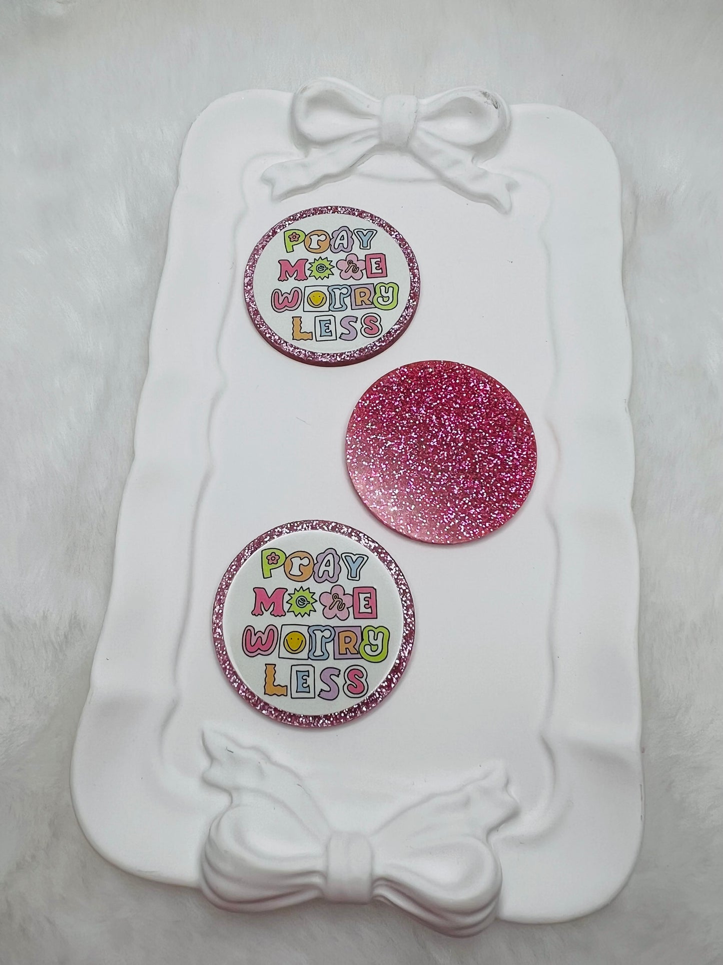 Pray more worry less glitter flatback acrylic