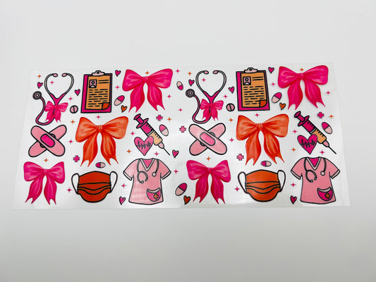 Nurse life & bows 16oz UV DTF cup wrap