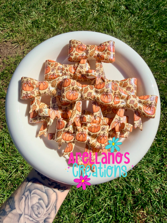 #140 pumpkin harvest shiny large bow straw topper (HCC CUSTOM)