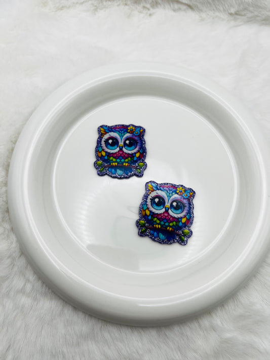 Colorful purple owl glitter flatback acrylic
