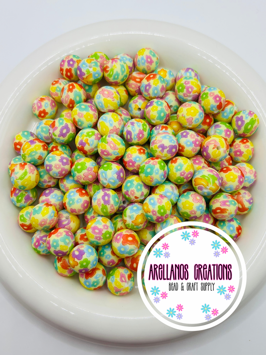 15mm blond rainbow daisys printed silicone beads EXCLUSIVE