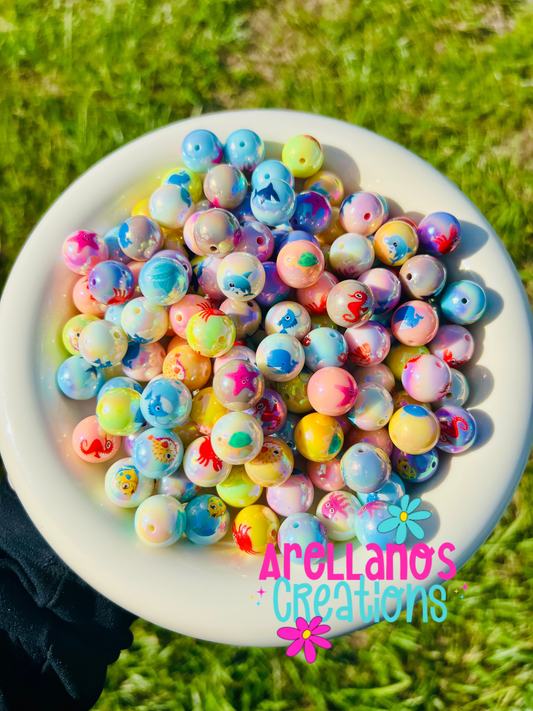 16mm sea life animal acrylic AB bead mix (pack of 10)