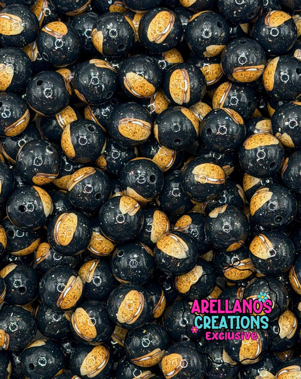 Oatmeal Pies 15mm shiny glitter silicone beads (1ct) EXCLUSIVE