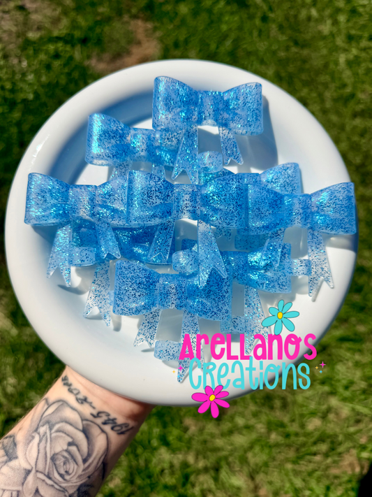 #113 ocean blue glitter - large straw topper bow