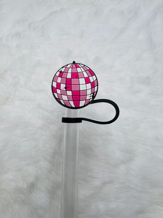 Pink disco straw topper (silicone)