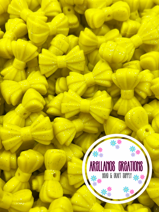 3D neon yellow glitter ribbed bow EXCLUSIVE focal