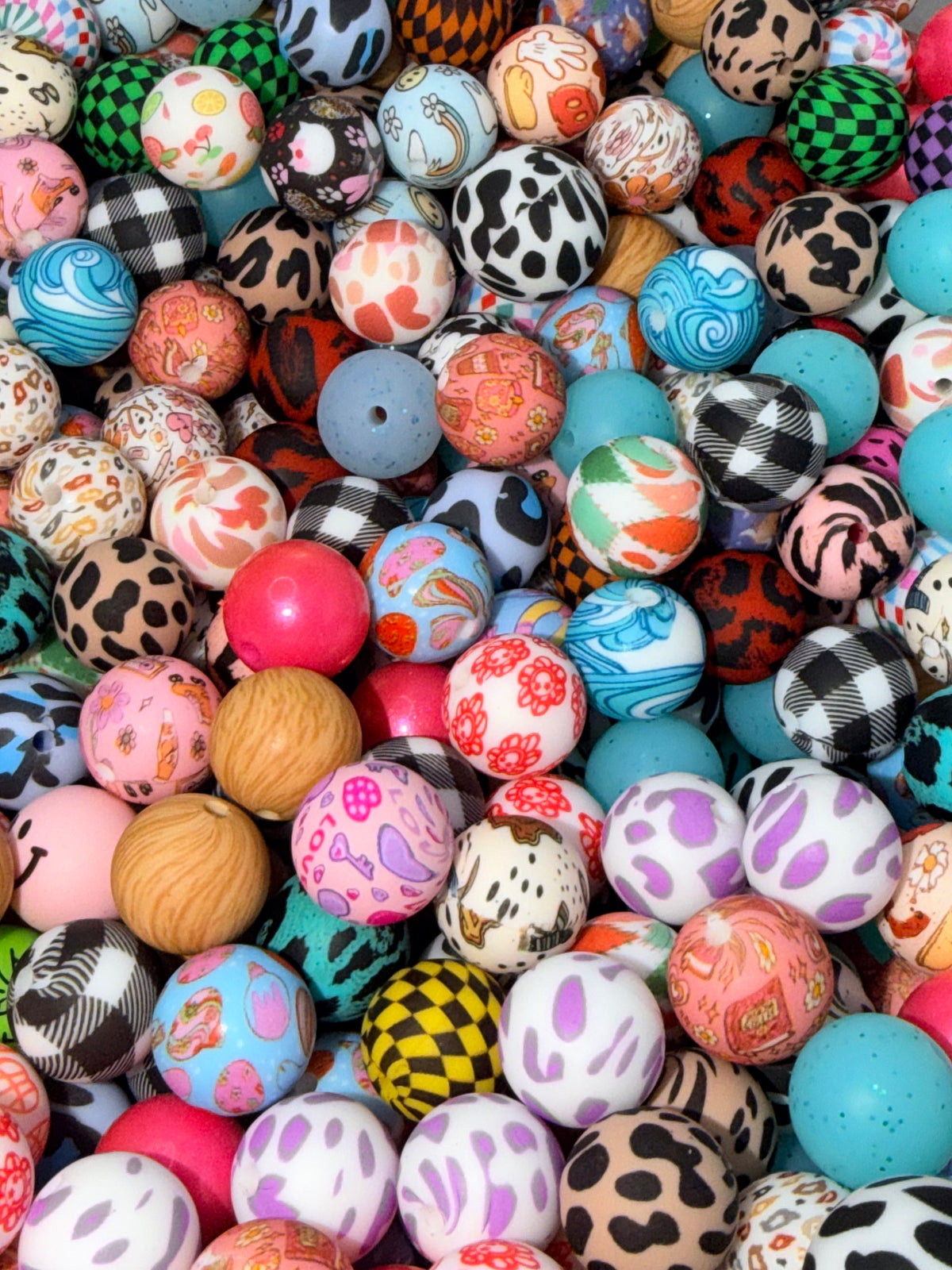 15mm BULK printed silicone beads [100ct mix]