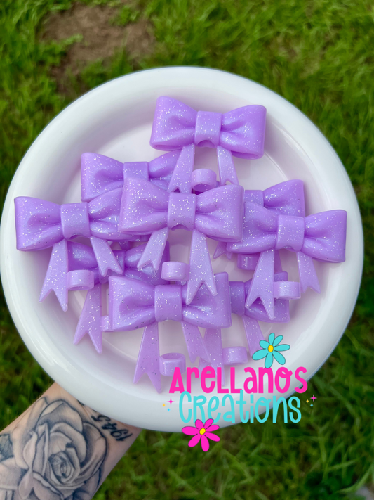 #59 lavender glitter large bow straw topper