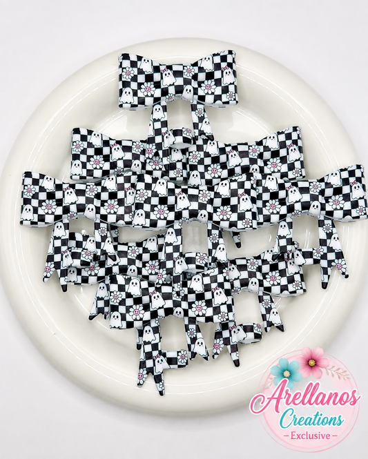 #384 Checkered & Boo large bow straw topper (1ct) EXCLUSIVE