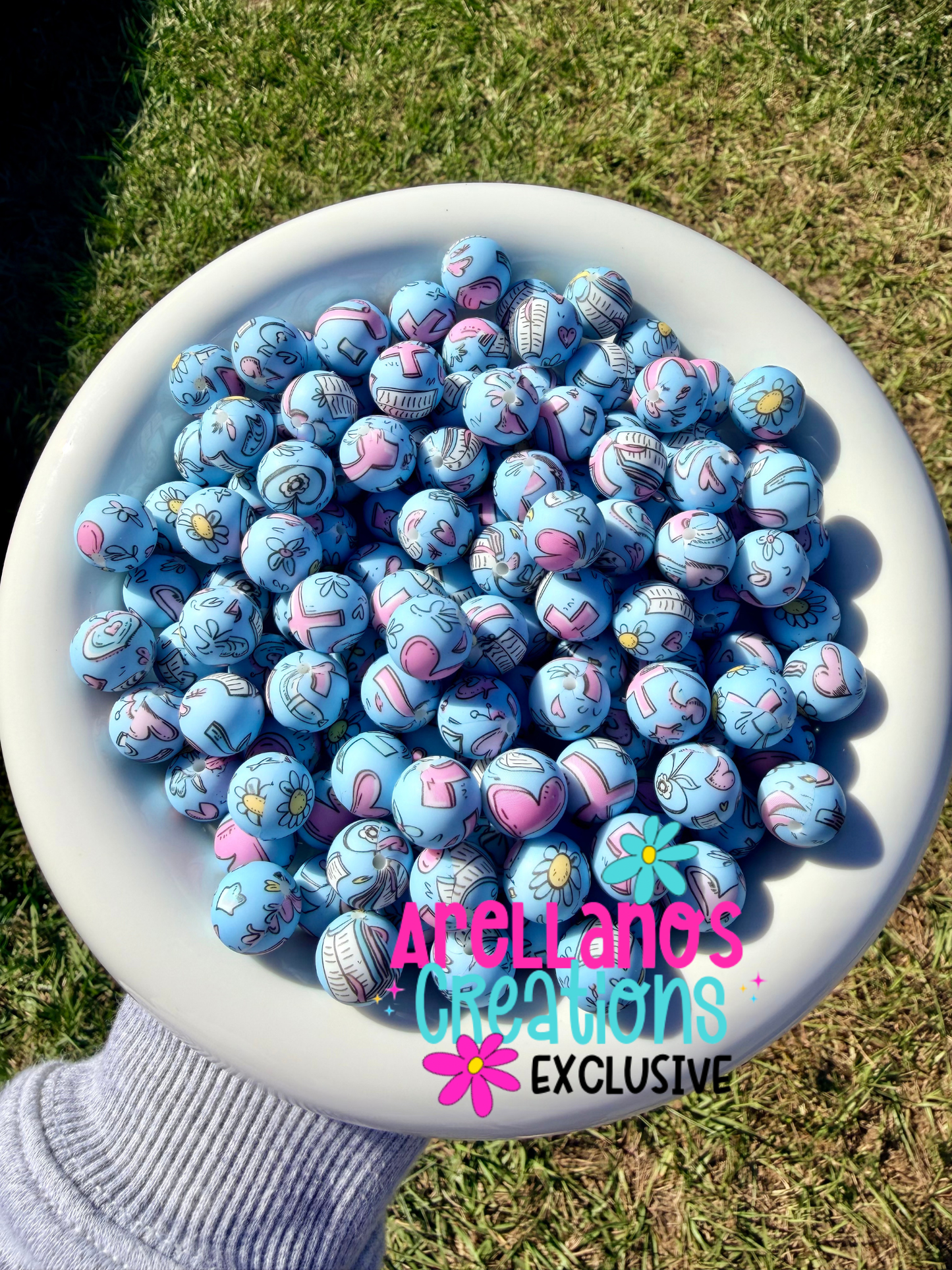 15mm blue faith printed silicone beads EXCLUSIVE